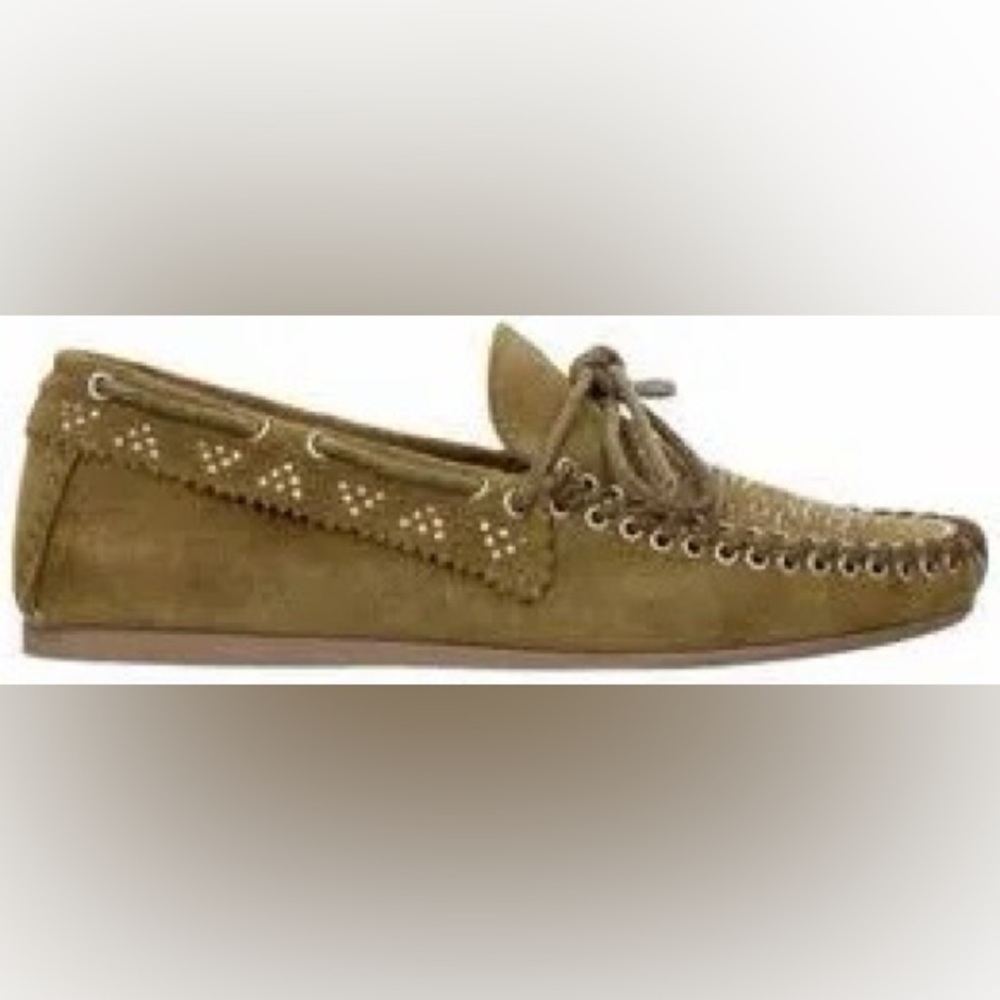 Isabel Marant Olive Suede Studded Moccasin Loafers